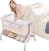 3-in-1 baby bassinet in beige with adjustable height, mesh sides, and storage basket for bedside use and easy transport.