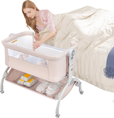 Costway 3-in-1 Baby Bassinet Adjustable Height Double-Lock Beige 43571698 New