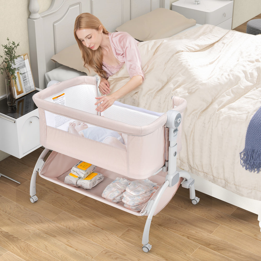3-in-1 Baby Bassinet with Double-Lock Design and Adjustable Heights-Beige - Gallery View 1 of 11