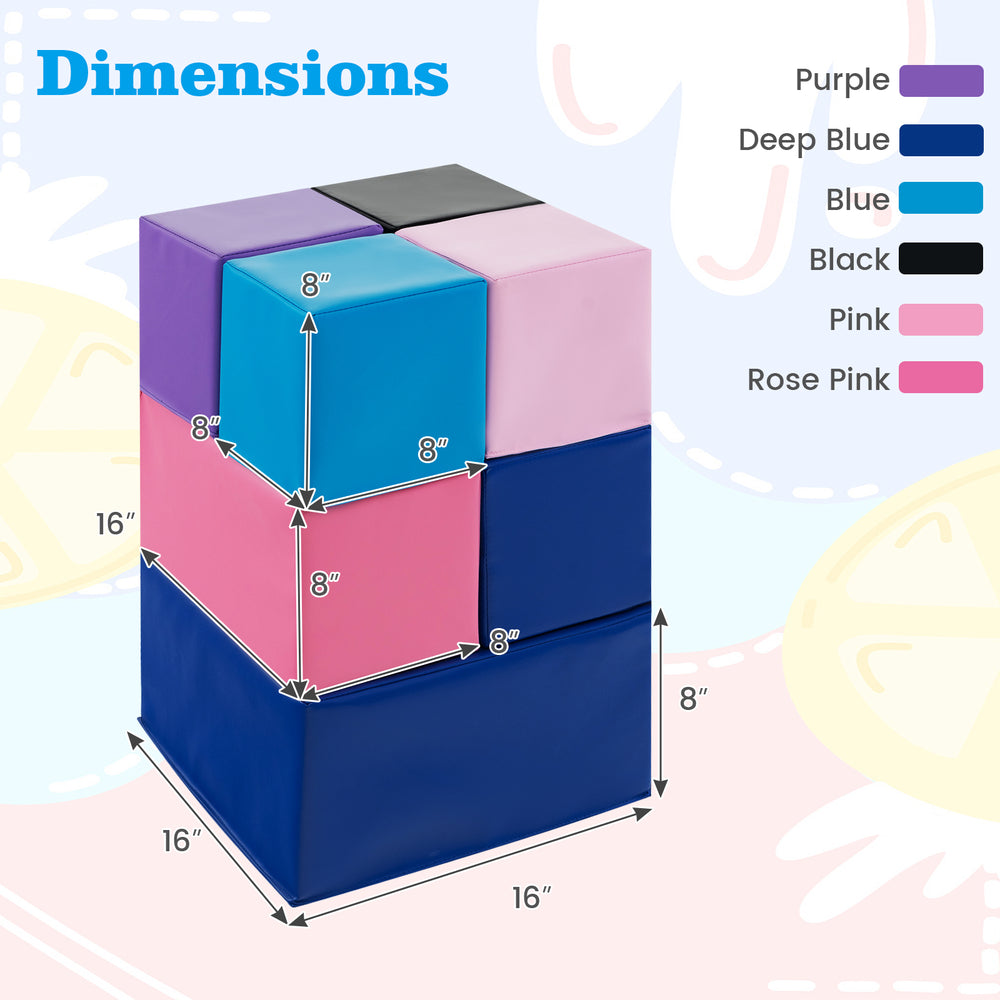 Colorful 7-piece big foam building blocks for toddlers, featuring soft PU leather cover and impact-resistant EPE foam.