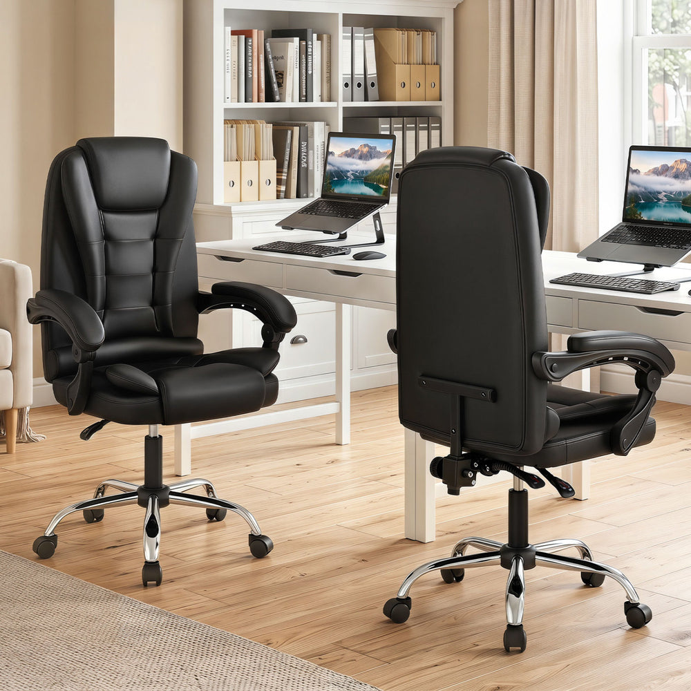 Big High Back Executive Chair with Linkage Armrests and Leather Padded Seat for Office-Black - Gallery View 1 of 10