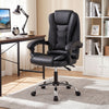 Big high back executive chair in black leather with linkage armrests, adjustable height, and ergonomic support for.