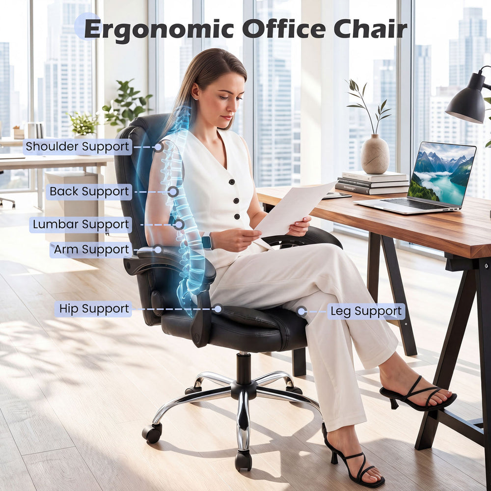Ergonomic office chair with adjustable height, linkage armrests, and lumbar support for optimal comfort and relaxation.