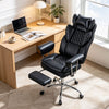 The black Big and Tall Executive Office Chair includes a retractable footrest and padded armrests for enhanced relaxation.