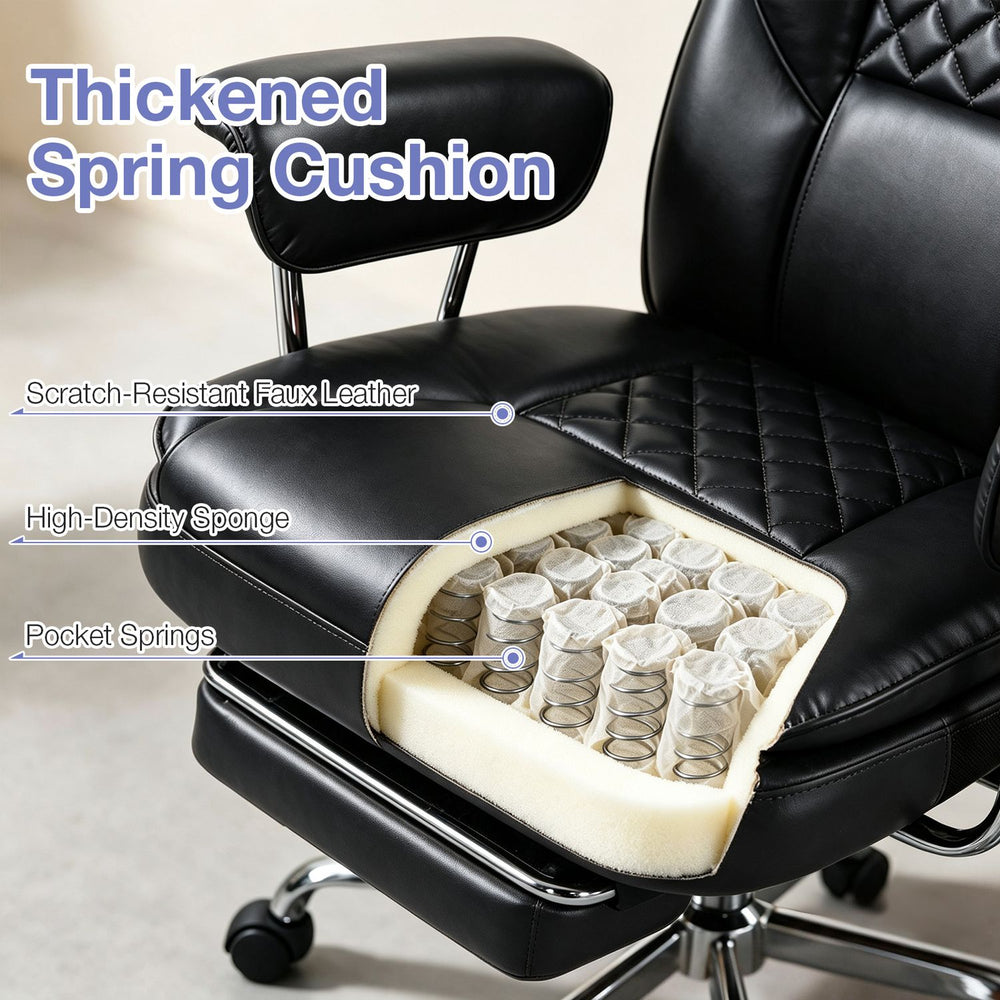 Thickened spring cushion of the Big and Tall Executive Office Chair features scratch-resistant faux leather for comfort.
