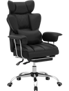 Big and tall executive office desk chair in black with adjustable height, footrest, and ergonomic support for comfort.