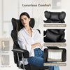 Big and tall executive office desk chair in black with adjustable height, removable lumbar pillow, and footrest for.