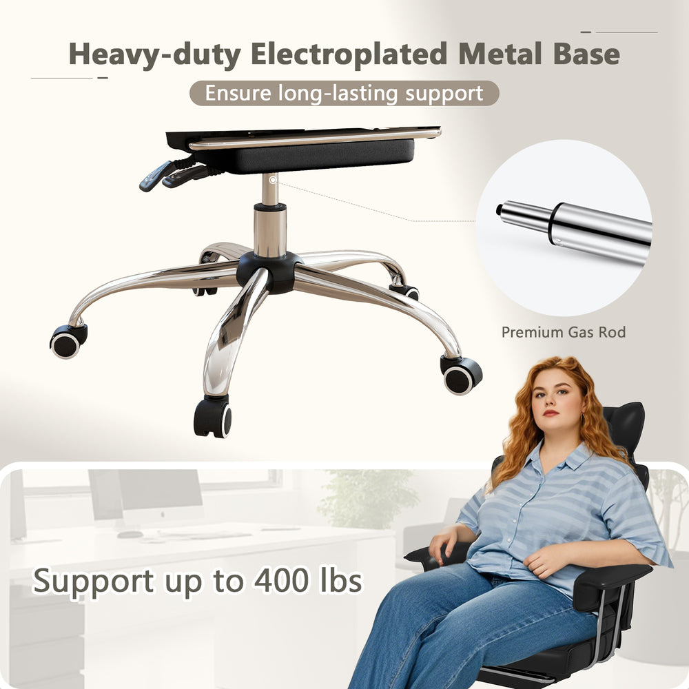 Heavy-duty electroplated metal base of the Big and Tall Executive Office Desk Chair supports up to 400 lbs for.