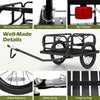Heavy-duty bike cargo trailer with a robust metal frame, quick-release lock pins, and all-terrain rubber tires for.