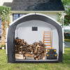 Bike storage shed tent with waterproof 210D Oxford fabric, holding firewood and tools, ideal for outdoor organization.