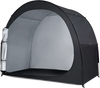 Portable bike storage tent in black, made of waterproof PU coated oxford fabric, featuring a large walk-in door for.