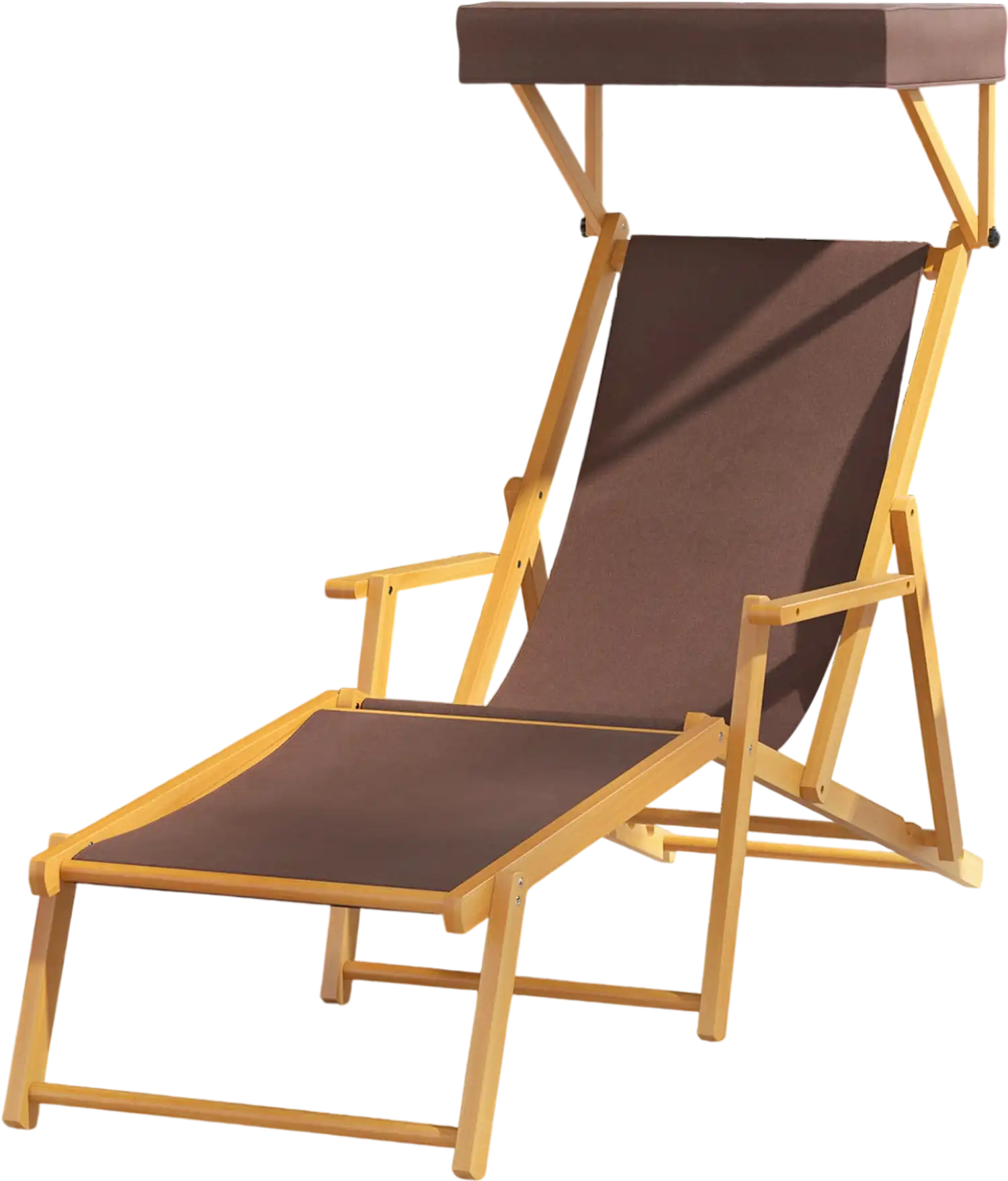 Costway Foldable Birch Wood Chaise Lounge Beach Chair Adjustable Canopy Brown 24697351 New