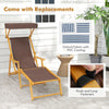 Brown birch wood chaise lounge chair with adjustable canopy, featuring durable oxford fabric and foldable design for.