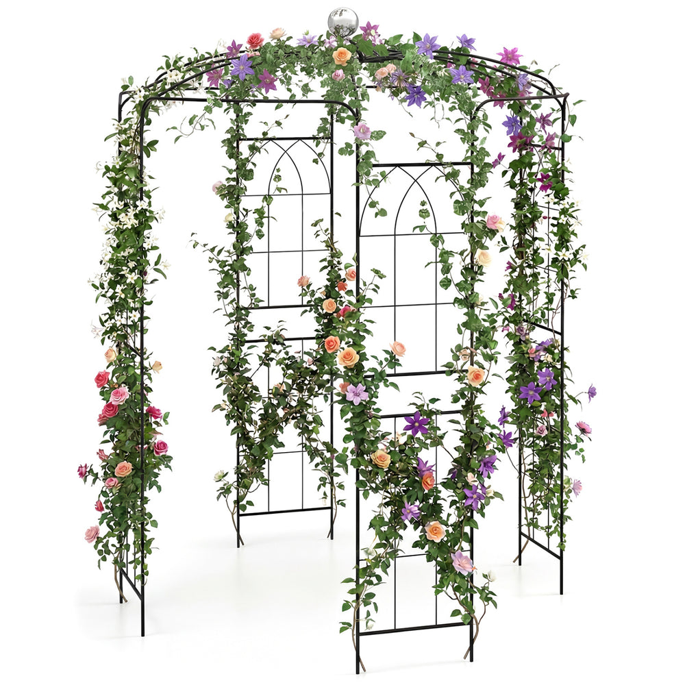 Birdcage shape gazebo for climbing plants, featuring durable galvanized metal and elegant floral decoration for.