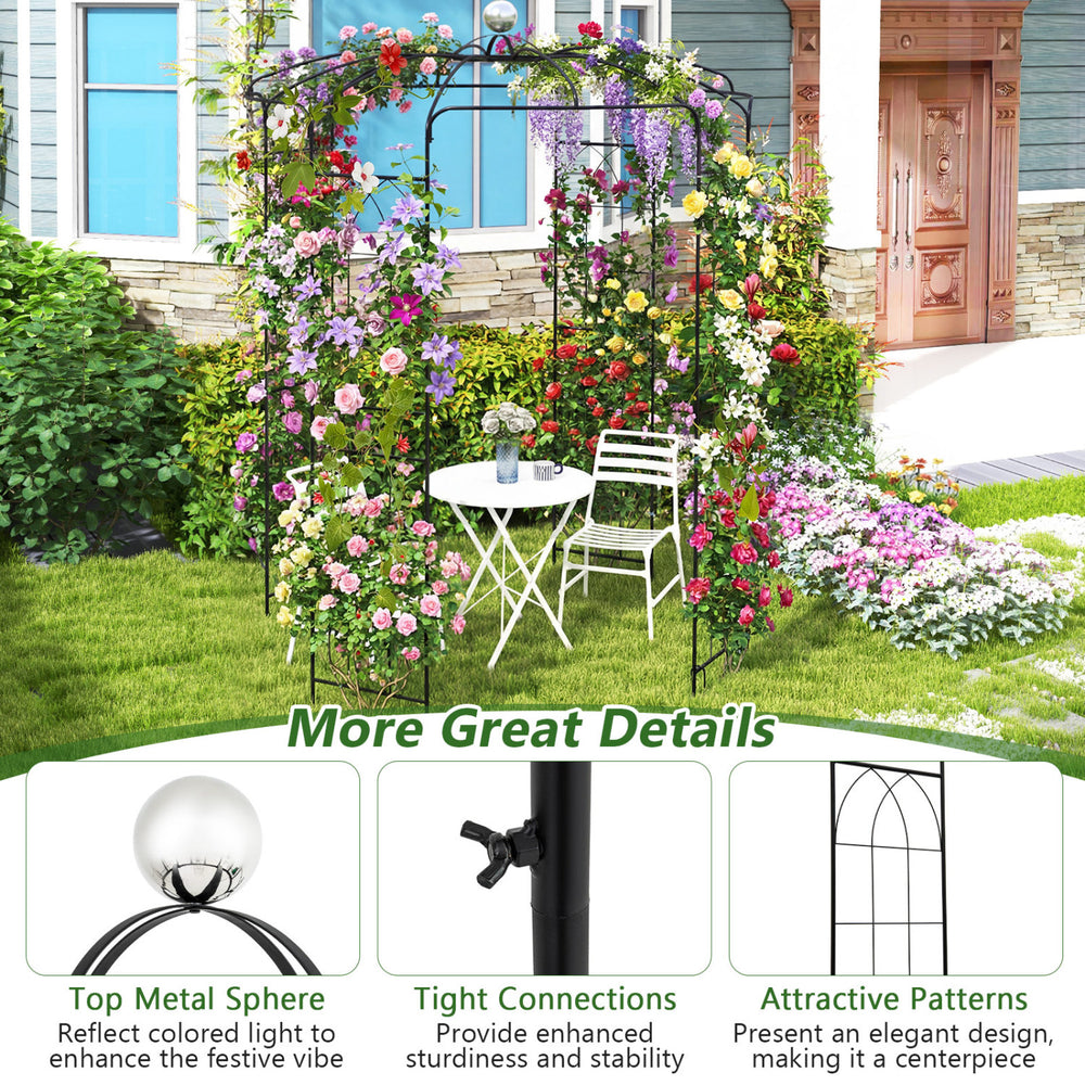 Birdcage shape gazebo made of galvanized metal, ideal for climbing plants and wedding decoration, featuring an elegant.