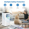 Portable 10000 BTU air conditioner with dehumidifier, featuring child lock and overflow protection, ideal for quick.