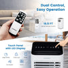 Portable air conditioner with remote control and LED touch panel, 10000 BTU, for quick cooling and sleep mode.