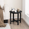 Round black Adirondack side table made of weather-resistant HDPE, perfect for outdoor use or bathroom, 18 inches tall.