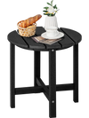 Black 18-inch round weather-resistant Adirondack side table with slatted top, perfect for outdoor use and easy.