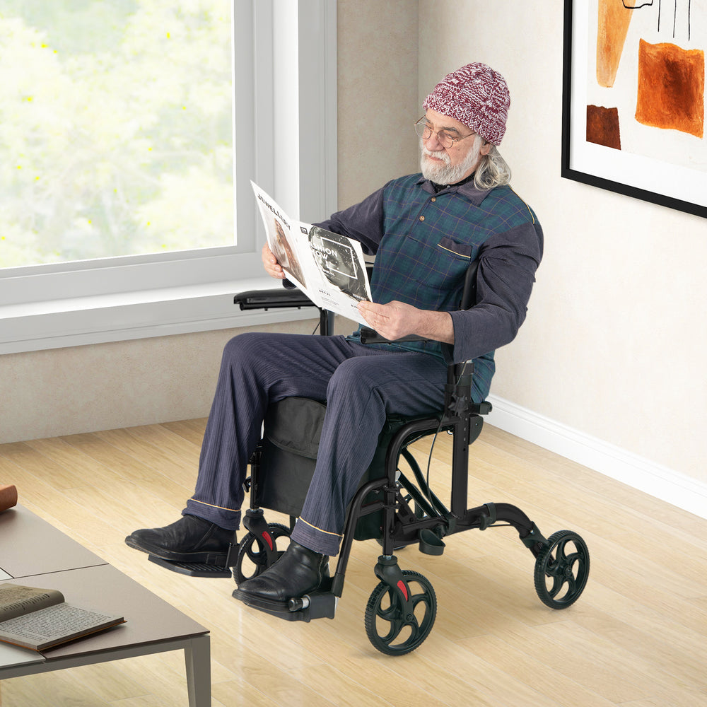 Folding Rollator Walker with Seat and Wheels Supports up to 300 lbs-Black - Gallery View 1 of 10