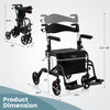 Folding rollator walker with seat and wheels, black, features adjustable height, storage bag, and supports up to 300.