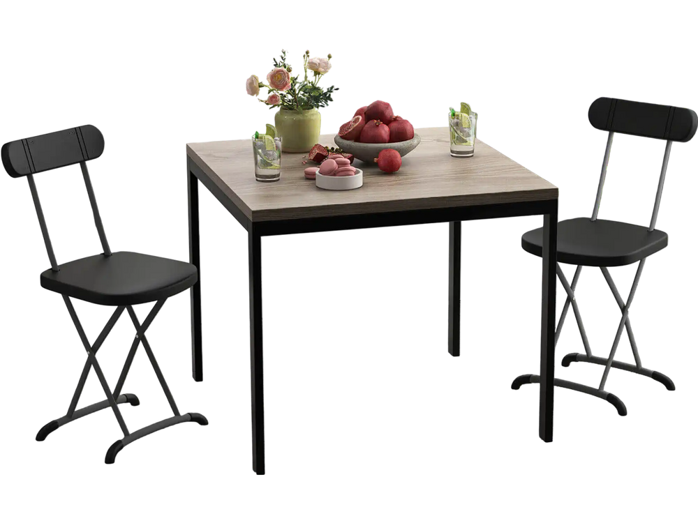 Black folding chairs with ergonomic backrest, featuring a sturdy metal frame, ideal for indoor and outdoor use.