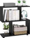 Black 3-tier geometric bookshelf with ample storage, featuring a smooth surface and suitable for study or office use.