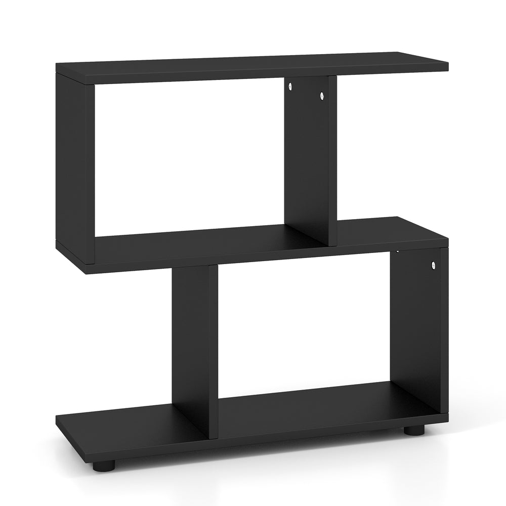Black 24-inch 3-tier geometric bookshelf with ample storage space, suitable for study, bedroom, or office use.