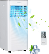 Portable air conditioner with remote control, 8000 BTU, featuring LED panel, cooling down to 61℉ for efficient room.