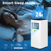 Portable 8000 BTU air conditioner in black with remote control, featuring smart sleep mode and 1-24H timer for.