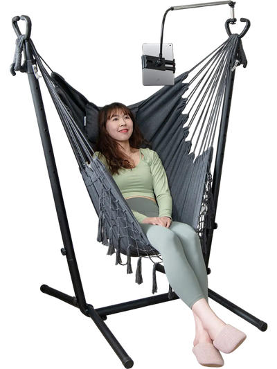 Costway Height Adjustable Hammock Chair w/ Phone Holder Side Pocket Gray 28916534 New
