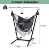 Height adjustable hammock chair in gray with phone holder, side pocket, and sturdy metal frame for indoor or outdoor.