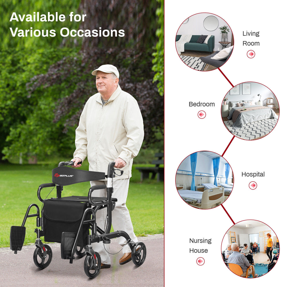 Folding rollator walker with 8-inch wheels, adjustable height, and seat for seniors, ideal for mobility and.