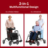 Folding rollator walker with 8-inch wheels, adjustable height, and reversible backrest, ideal for mobility assistance.