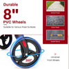 Close-up of 8-inch PVC wheels on a folding rollator walker, designed for smooth rides on various surfaces.
