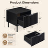 Black modern nightstand featuring a vertical-striped storage drawer, compact design, and heavy-duty legs for stability.