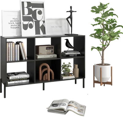 Costway Open-Back 10-Tier Bookshelf with Drawer Black 45179236 New