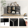 Open-back bookshelf in black with 7 shelves and a drawer, featuring a waterproof surface for easy cleaning.