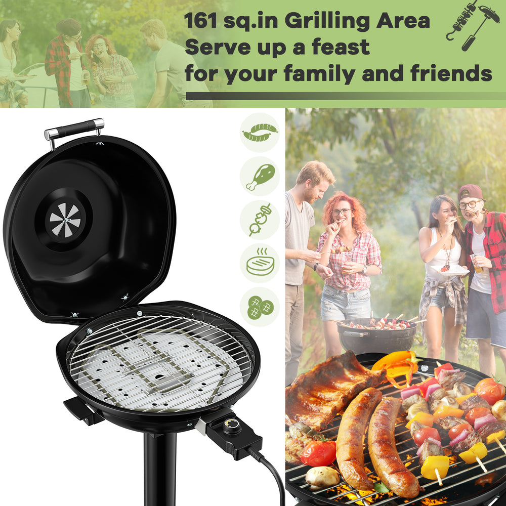 Portable electric BBQ grill with removable non-stick rack, 1600W, ideal for outdoor parties and easy cleaning.
