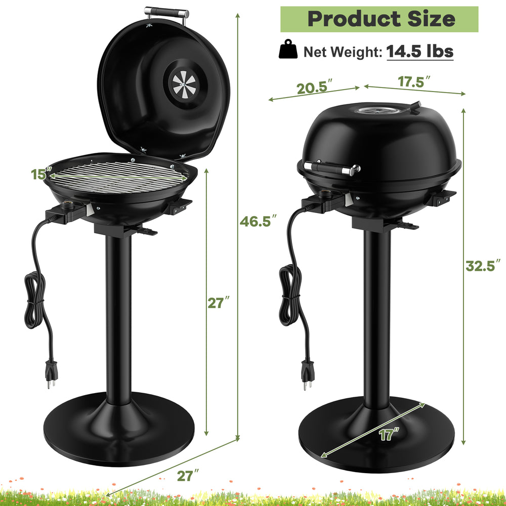 Portable electric BBQ grill with removable non-stick rack, 1600W, adjustable temperature, ideal for outdoor cooking.