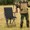 Foldable swivel patio chair with armrest and mesh back in black, ideal for outdoor hunting and comfortable seating.