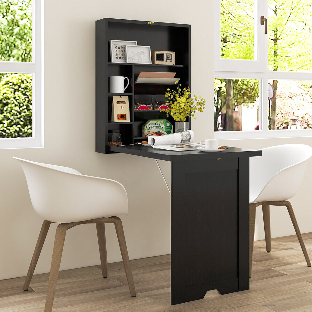 Wall Mounted Fold-Out Convertible Floating Desk Space Saver-Black - Gallery View 1 of 10