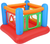 Inflatable jumping house for kids with transparent side walls, made of thick PVC, suitable for indoor and outdoor play.