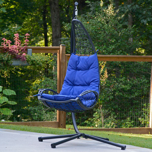 Algoma Cushioned Rattan Wicker Hanging Chair with Stand 6.5 ft New