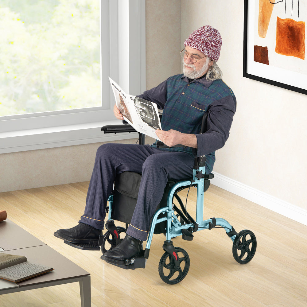 Folding Rollator Walker with Seat and Wheels Supports up to 300 lbs-Navy - Gallery View 1 of 10