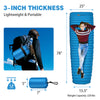 Blue 3-inch thick inflatable camping sleeping pad, lightweight, waterproof, ideal for hiking and outdoor trips.