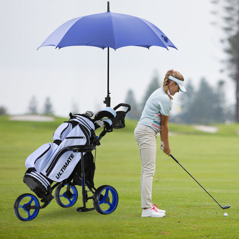 3 Wheels Folding Golf Push Cart with Seat Scoreboard and Adjustable Handle-Blue - Gallery View 1 of 9