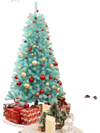 6 FT blue artificial Christmas tree with warm white LED lights, featuring a foldable metal stand, perfect for holiday.