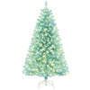6 FT blue artificial Christmas tree with warm white LED lights, featuring a foldable metal stand for easy setup.