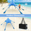 Blue 20 x 20 feet beach canopy tent with UPF50+ sun protection, shown with dimensions and portable carrying bag.